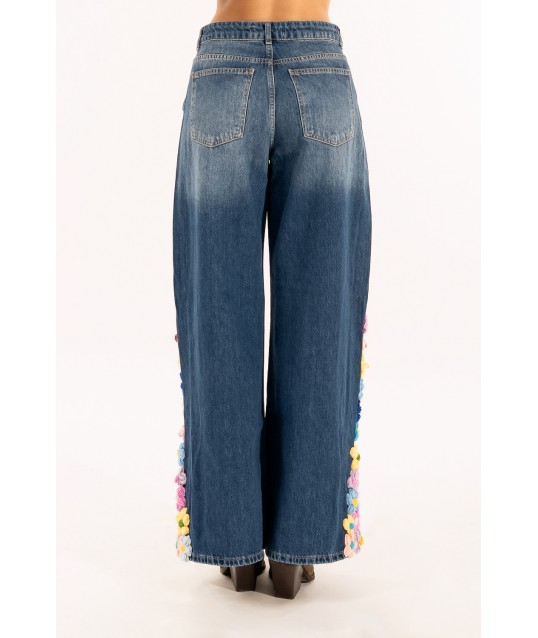 Jeans Palazzo Fiori Applicati Kontatto