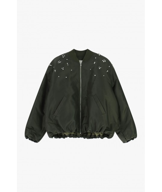 Bomber Jacket Con Perle Applicate E Fondo Arricciato Dixie