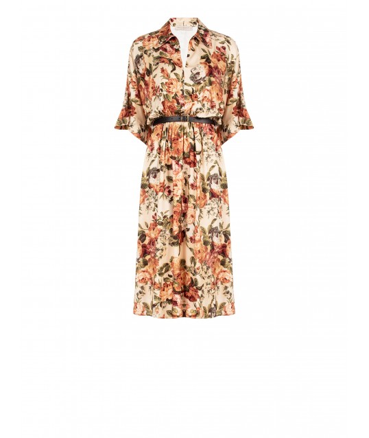 Robe longue et fleurie en viscose avec ceinture assortie en cuir Similpa Rinascimento