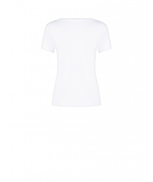 Regular Cotton Mix T-Shirt with Cat Print and Rhinestones Rinascimento