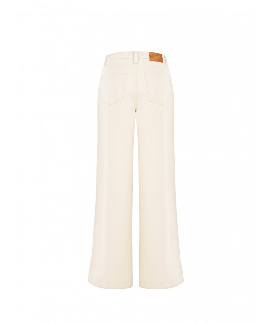 Wide Leg Cotton Drill Trousers With Button Logo RR Rinascimento