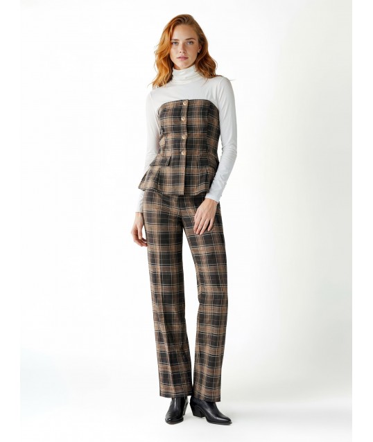 Rinascimento Plaid Poly-Viscose Long-cut Pleated Top