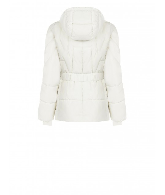Short Pleated Down Jacket With Coordinated Elastic Belt And Removable Hood Rinascimento