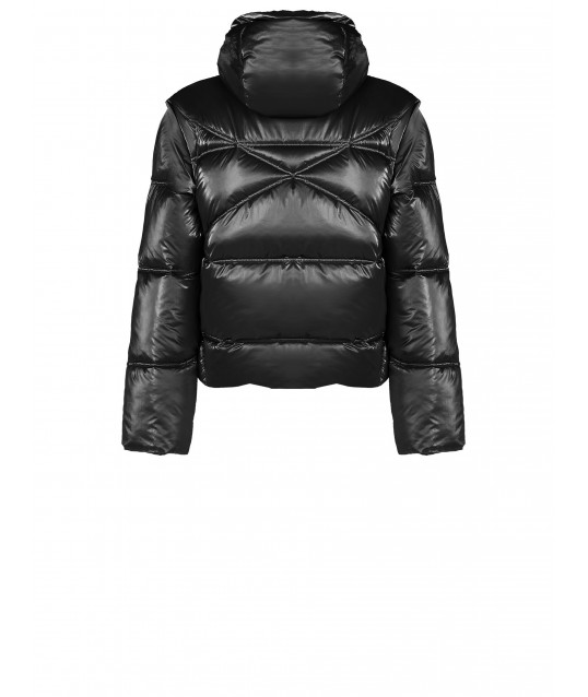 Short Laminated Down Jacket With Hood And Removable Sleeves Rinascimento