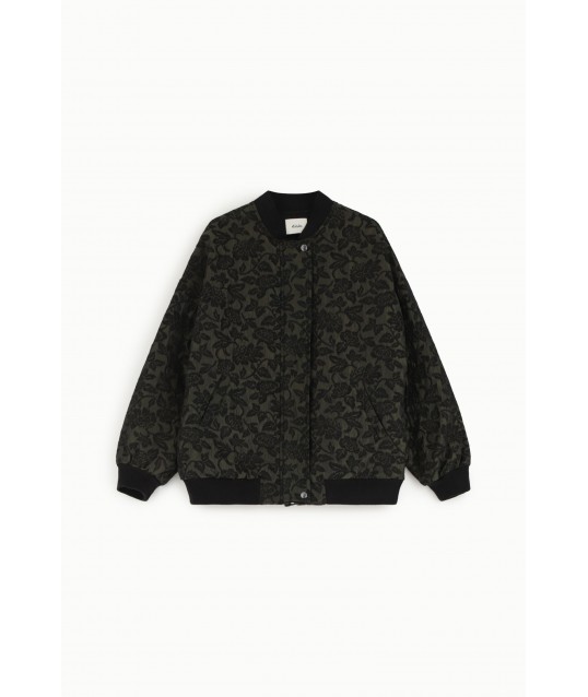 Bomber Jacket With Floral Print And Dixie Ribbed Edge
