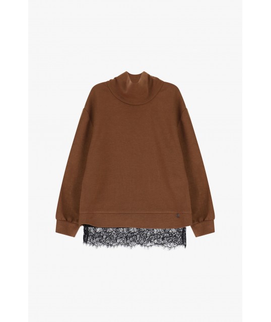 Maglione Dolcevita Ampio Con Bordo In Pizzo Dixie