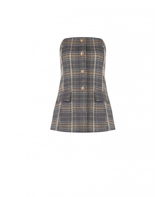 Rinascimento Plaid Poly-Viscose Long-cut Pleated Top