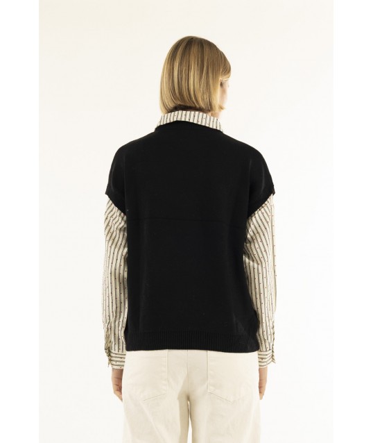 Chemise rayée à col ras du cou avec cœurs Kontatto