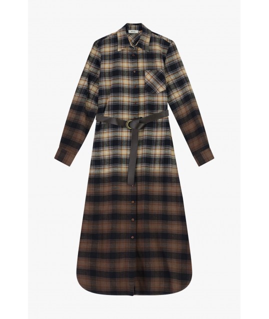 Long Checkered Dress With Belt And Dixie Pocket