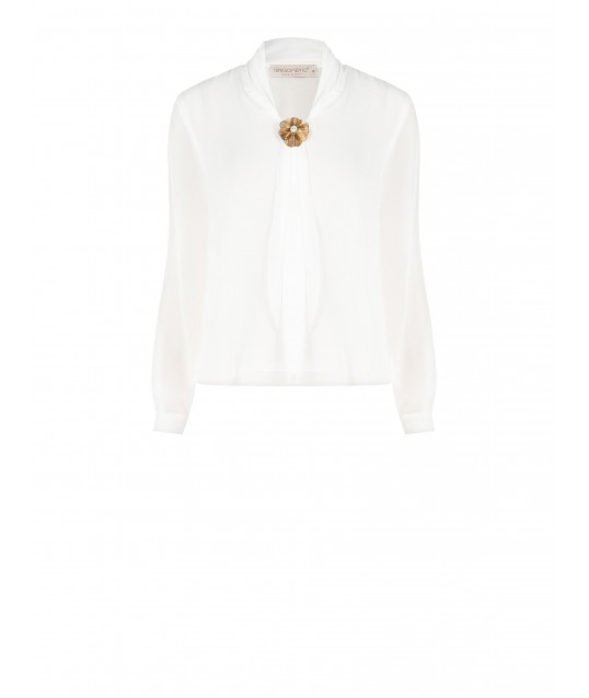 Chemisier en georgette fluide avec broche fleurie et foulard intégré Rinascimento