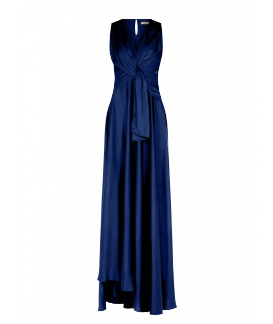 Robe extra longue en satin avec encolure en V et drapé sur les hanches Rinascimento