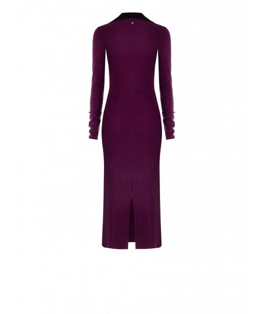 Satin Satin Col en V et col en V Robe longue en maille ajustée