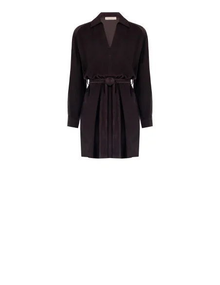Robe courte en velours côtelé avec col en V et poches Rinascimento