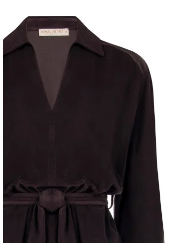 Robe courte en velours côtelé avec col en V et poches Rinascimento