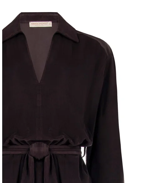Robe courte en velours côtelé avec col en V et poches Rinascimento