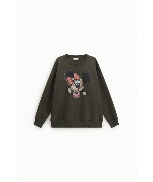 Sweatshirt Crew-neck with Character Print and Ribbed Detailing Dixie