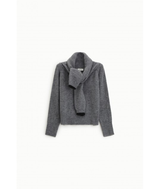 Crew Neck Sweater With Integrated Knotted Scarf Dixie