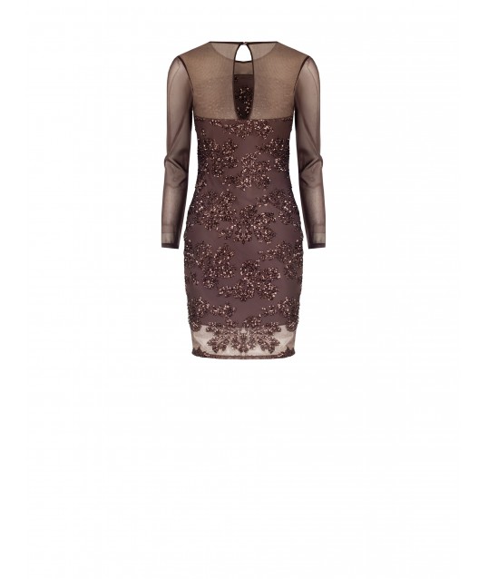 Short Flower Embroidered Tulle Dress In Sequins Rinascimento