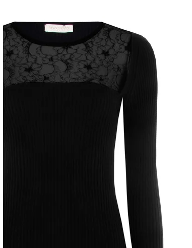 Midi Knitted Sheath Knit Dress With Lace Insert Rinascimento