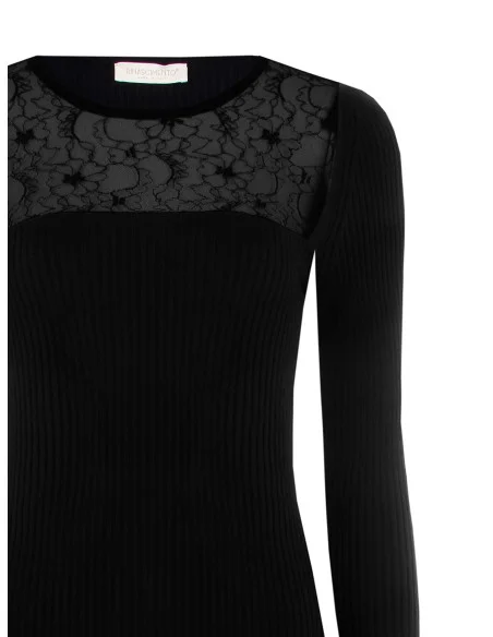 Abito Midi A Tubino In Maglia A Coste Con Inserto In Pizzo Rinascimento