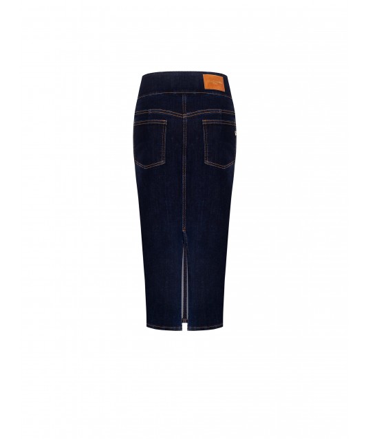 Stretch Denim Pencil Skirt With Back Slit Rinascimento