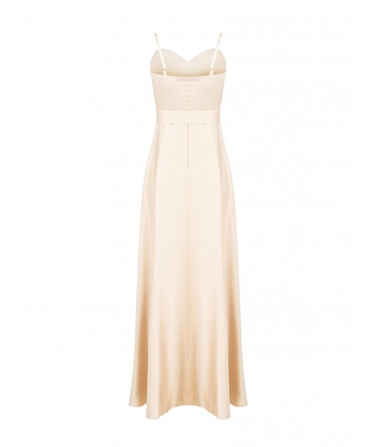 Satin Long Dress With Jewel Embellished Belt Rinascimento