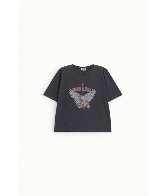 Rock And Roll Dixie Print Short-Sleeved T-Shirt