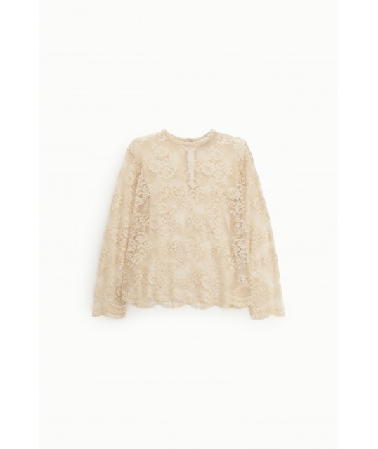 Long Sleeve Lace T-Shirt With Scalloped Hem Dixie