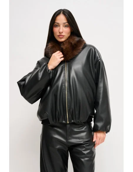 Bomber In Ecopelle Con Collo In Ecopelliccia Maryley