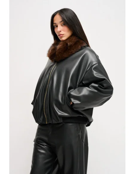 Bomber In Ecopelle Con Collo In Ecopelliccia Maryley