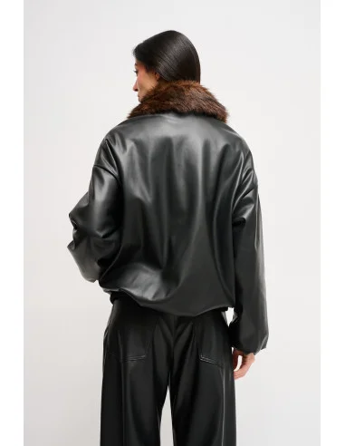 Bomber In Ecopelle Con Collo In Ecopelliccia Maryley