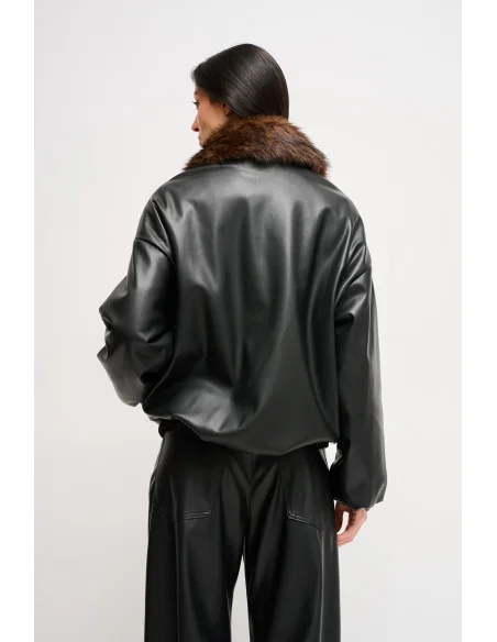 Bomber In Ecopelle Con Collo In Ecopelliccia Maryley