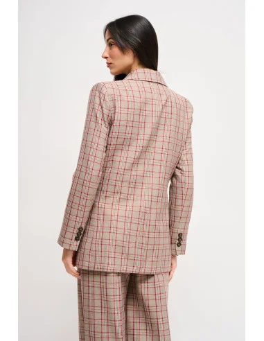 Maryley Double-breasted Check Jacket With Brooch