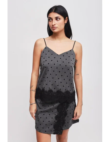 Top à pois avec empiècements en dentelle Maryley