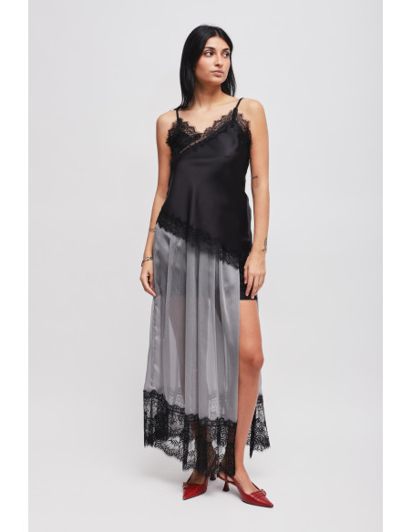 Long Skirt With Slit And Lace Insert Maryley