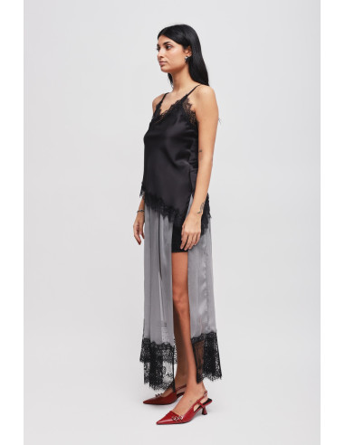 Long Skirt With Slit And Lace Insert Maryley