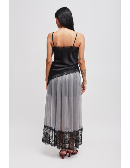 Long Skirt With Slit And Lace Insert Maryley