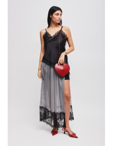 Long Skirt With Slit And Lace Insert Maryley