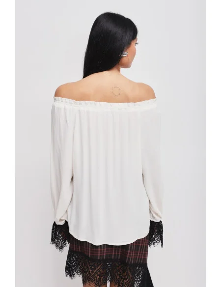 Blusa Con Scollo A Barca E Polsi In Pizzo Maryley