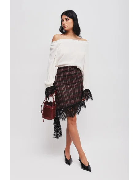 Maryley Lace Cuff Blouse with Boat Neck and Cuffs