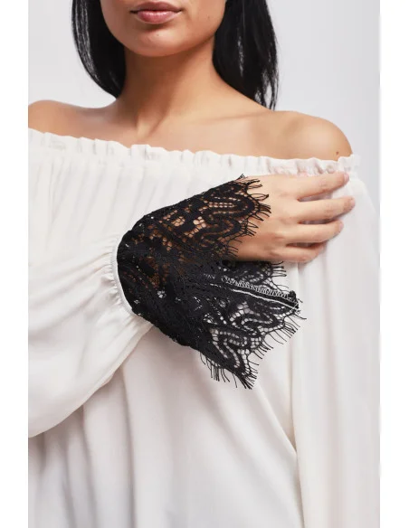 Blusa Con Scollo A Barca E Polsi In Pizzo Maryley