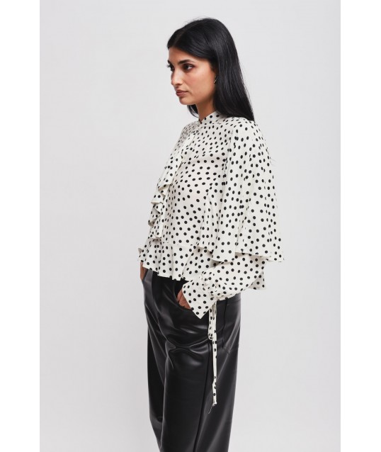 Blusa In Viscosa A Pois Con Rouches Maryley