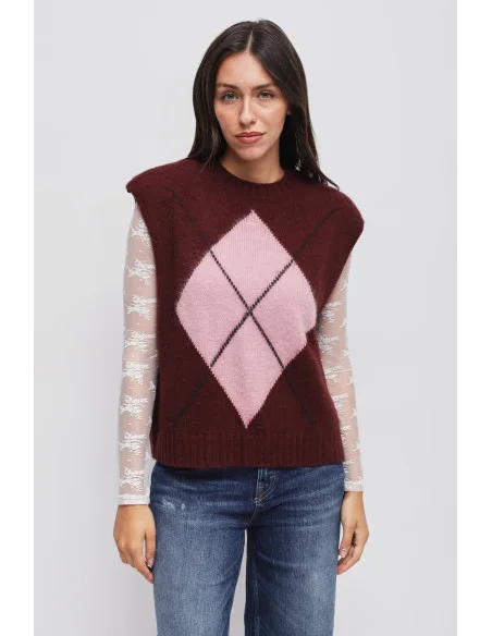 Gilet In Maglia A Rombi Con Spalle Imbottite Maryley
