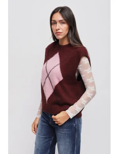 Gilet In Maglia A Rombi Con Spalle Imbottite Maryley