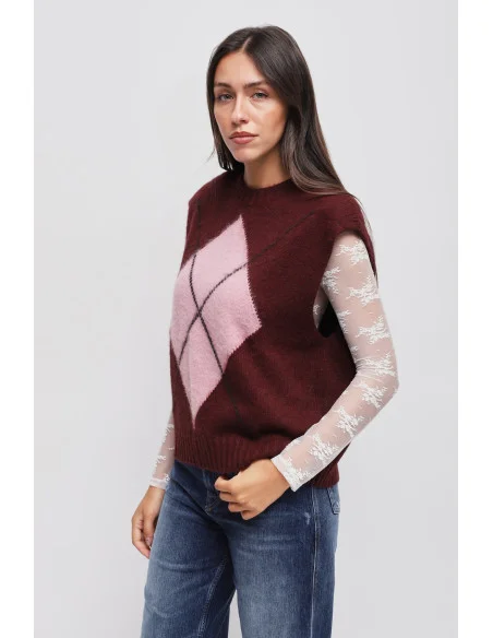 Gilet In Maglia A Rombi Con Spalle Imbottite Maryley
