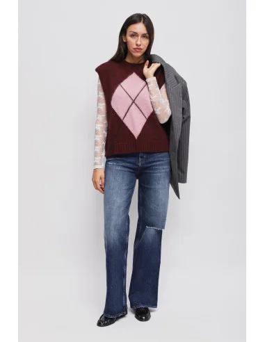 Rhombus Knitted Vest With Padded Shoulders Maryley