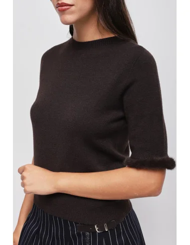 Maryley Short-Sleeved Sweater With Faux Fur Detail