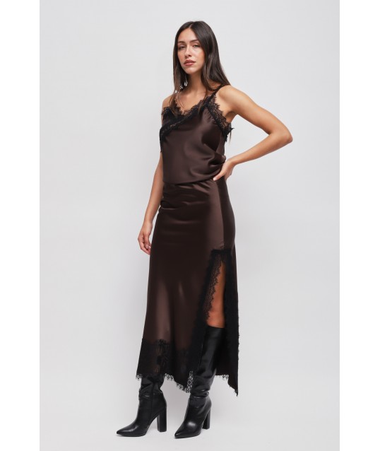 Long Satin Skirt With Lace Maryley