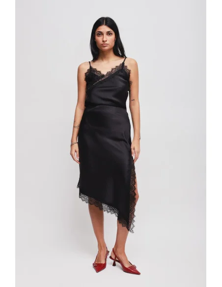 Satin Skirt With Asymmetric Bottom And Maryley Lace