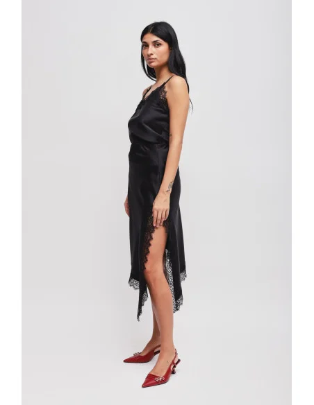 Jupe en satin avec bas asymétrique et dentelle Maryley
